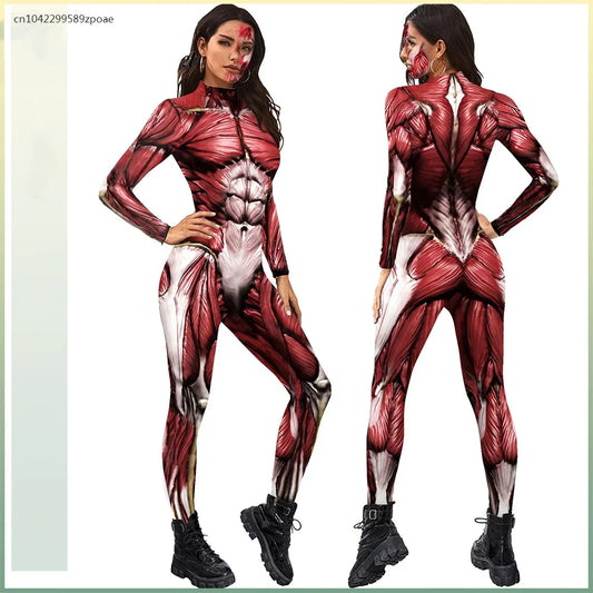 2024 Halloween Cosplay Costumes for Men Women 3D Printed Muscle Elastic Human Anatomy Body Bodysuit Jumpsuit