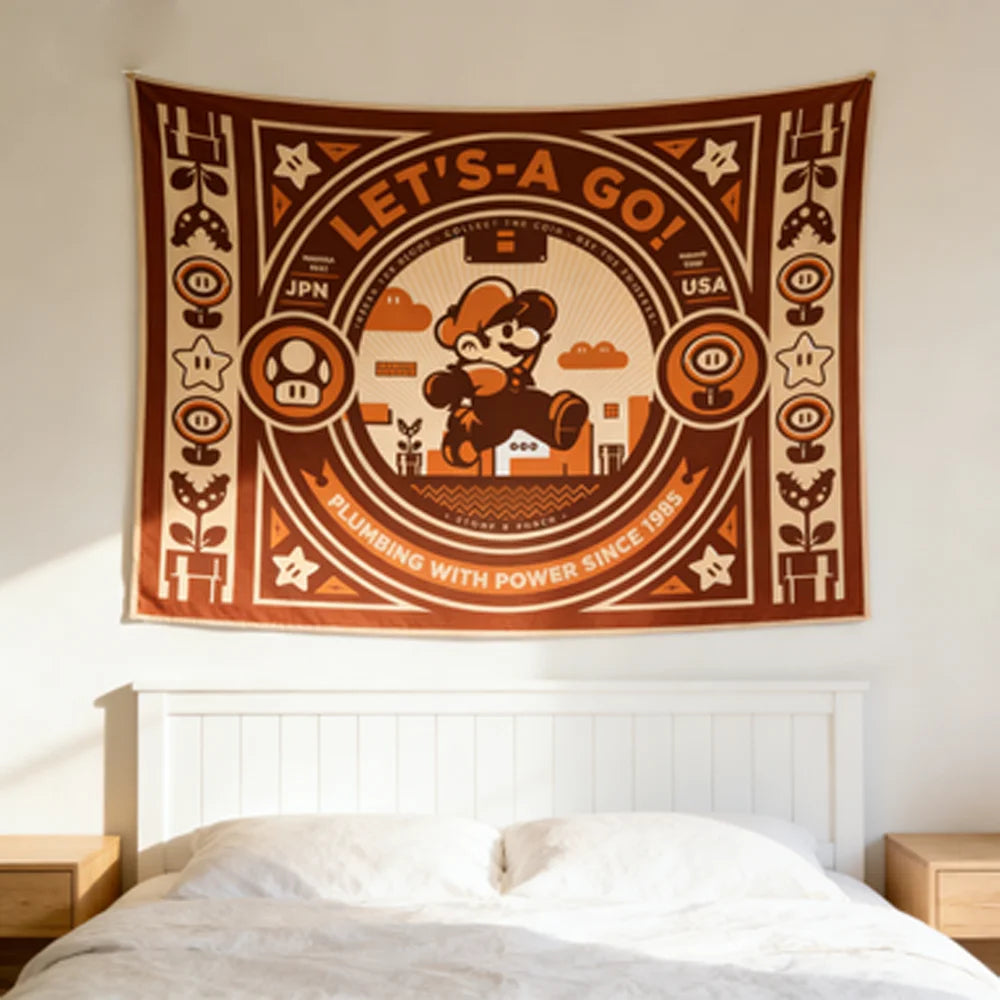 Mario Brothers Anime Tapestry Japanese Retro Style Bedroom Decor Background Cloth for Room Decoration