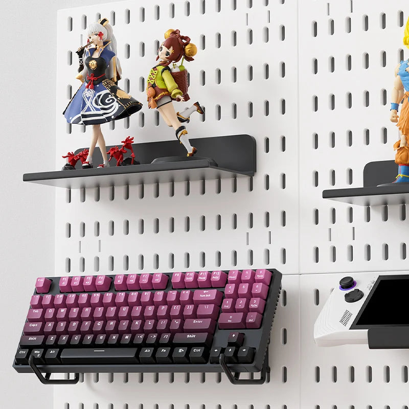 No Drill Pegboard Wall Rack Gaming Room Storage for Controllers Headphones Figures Keyboard Hooks Shelf