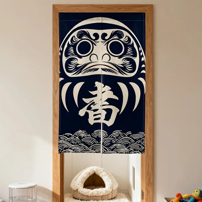 VIKAMA Traditional Japanese Daruma Noren Door Curtain, Navy Blue Daruma Print Room Divider For Restaurant & Home