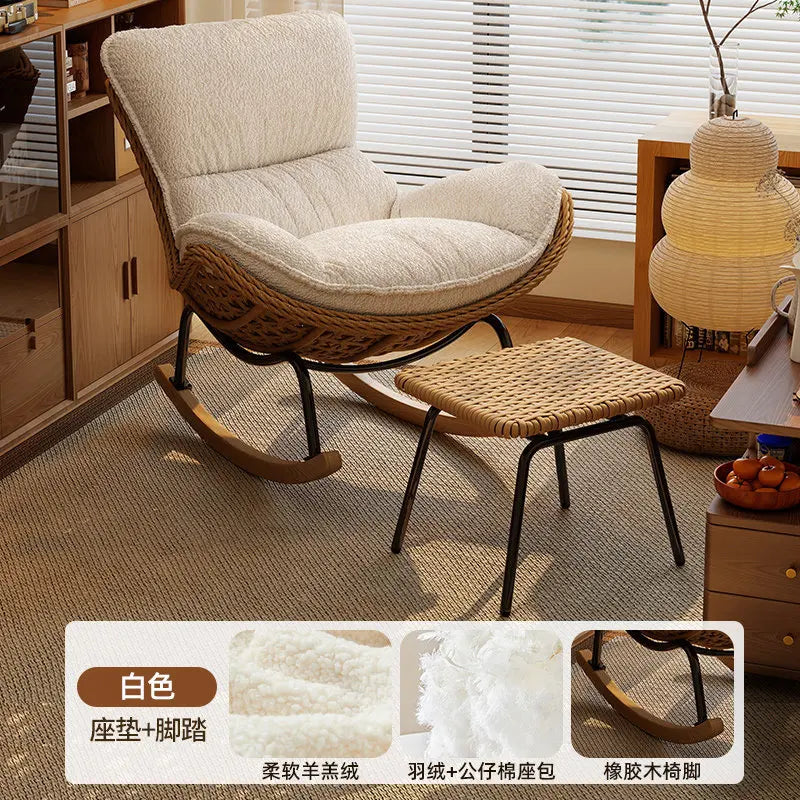 Rattan Rocking Chair for Adults, Lazy Recliner Leisure Sofa, Relax Rocker Chair for Living Room, Balcony Indoor Daily Rest