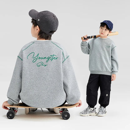 Spring Autumn Teenager Boys Sweatshirts Fashion Letter Print Cotton Long Sleeve Sports Top For 4-14 Years Kids Children Clothes