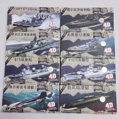 4D Assembled Warship Model 8-piece Set Dreadnought Destroyer Typhoon Class Submarine Hovercraft Toy Boat