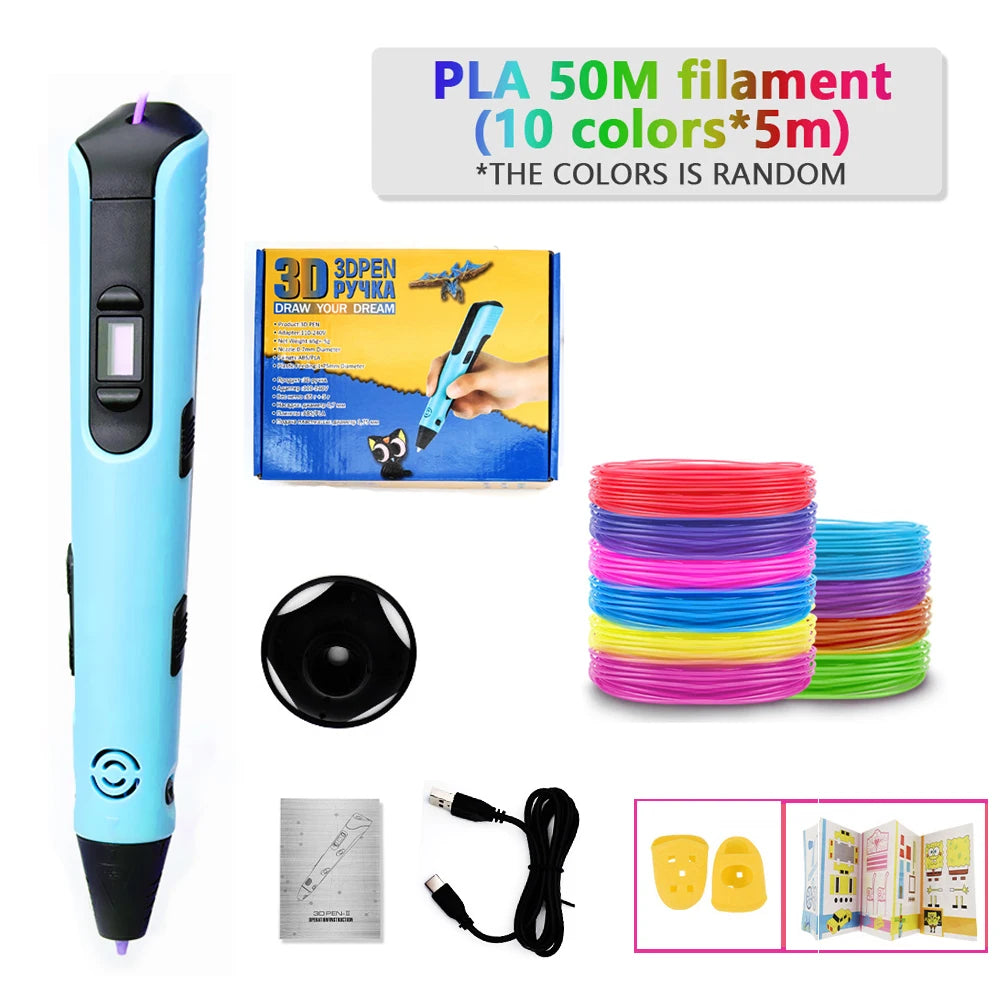 3D Printing Pen for Kids Safe Design LCD Display, DIY Drawing, Holiday Birthday Gift, ABS PLA Educational Intellectual Toy