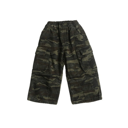 Autumn New Boys Handsome Wide Leg Casual Pants 2025 Children Clothing Boys Fashionable All Match Camouflage Cargo Pants