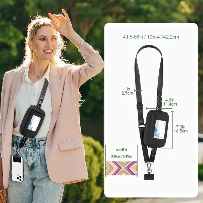 Trend Stripes Diagonal Cross Mobile Phone Lanyard Strap with Multifunctional Wallet Portable Storage Bag for Travel Anti Loss