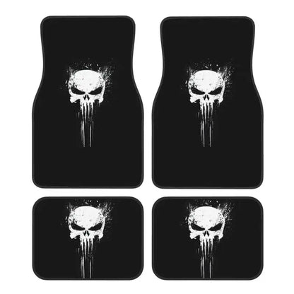 Skeleton Skull Car Floor Mats Set of 4 Pieces Heavy Metal Car Front and Rear Foot Mats Universal with Non Slip Rubber Backing