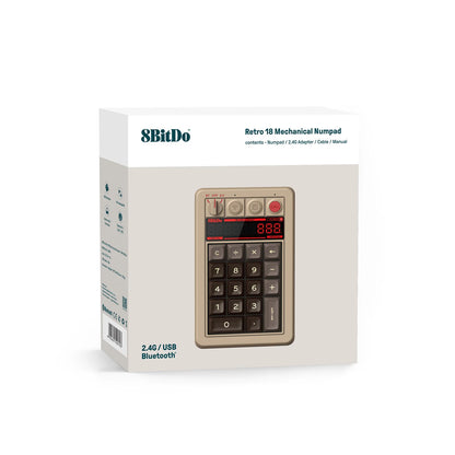 8BitDo Retro 18 Mechanical Numpad,  Bluetooth / 2.4G / Wired Numpad Supports Calculator Mode,for PC Windows and Android