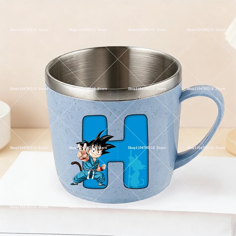 Dragons Ball 304 Stainless Steel Mouth Cup Goku Anime Kawaii Letter A-Z Coffee Milk Water Mug  Anti-scalding Camping Cups Gift