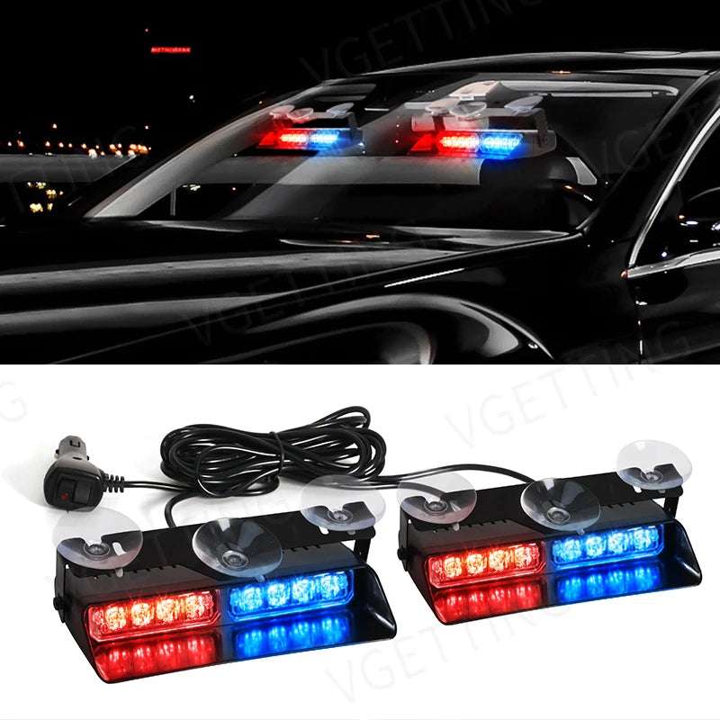 2-in-1 LED Car Front Strobe Lights For Flash Warning Lamp Windshield Bar 16 Beads Amber White Auto Light Assembly