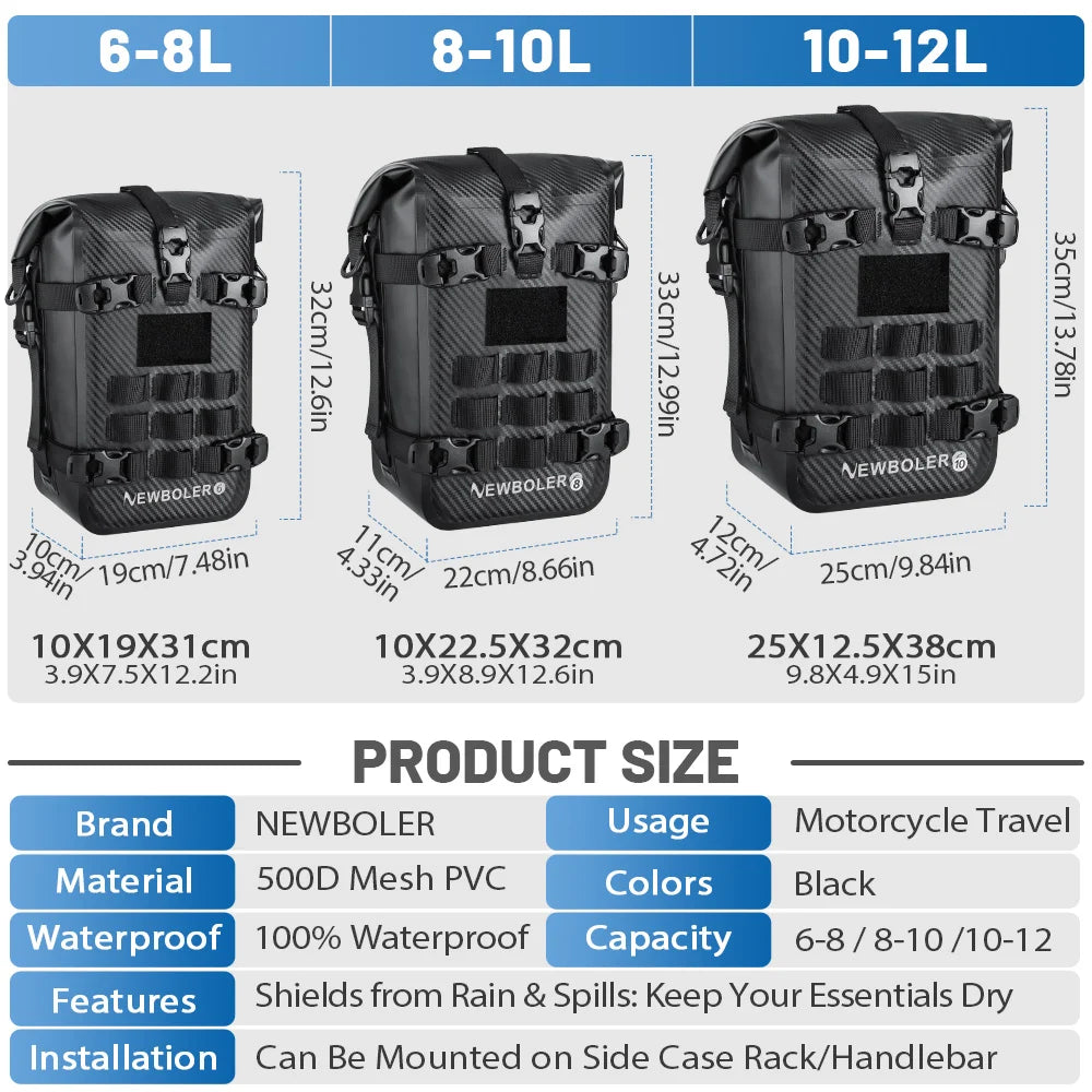 NEWBOLER 8/10L Motorcycle Bumper Bag Waterproof Frame Crash Bar Pack Outdoor Cycling Tool Placement Bag With Inner Support Board