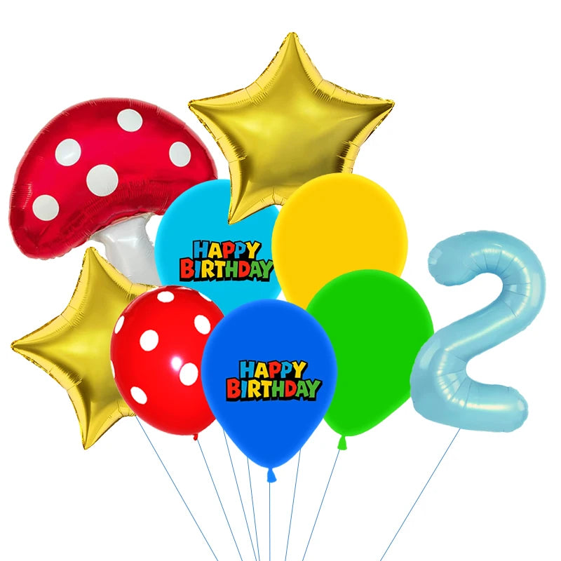 Red Blue Green Yellow Mushroom Star Balloons for Cartoon Video Game Super Bros Balloon Birthday Inspired Party Decoration