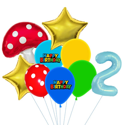 Red Blue Green Yellow Mushroom Star Balloons for Cartoon Video Game Super Bros Balloon Birthday Inspired Party Decoration