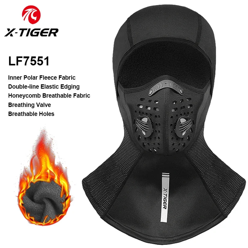 X-TIGER Winter Motorcycle Balaclava Mask Windproof Warm Cycling Scarf Mask with Filter Mask Full Face Ski MBT Cycling Headwear