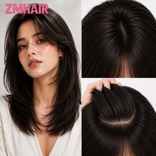 5x5 Silk Base Wig Kosher Jewish with PU Front Soft Natural Hair Wig 100% European Topper Wigs  Preplucked Glueless Wig for Women