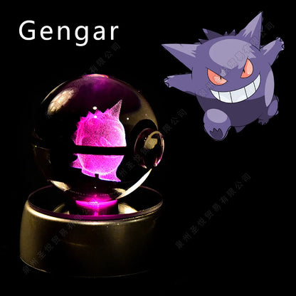 Pokemon Crystal Ball 3D Pikachu Gengar Mewtwo Night Light Lamp Pokeball 3D Glass Pokemon Crystal Ball Statue Kids Birthday Gift
