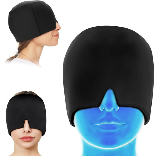 Headache Relief Cooling Gel Ice Headache Relief Cap Compress Therapy Hat with Eye Mask for Stress Tension Pressure Pain Relief