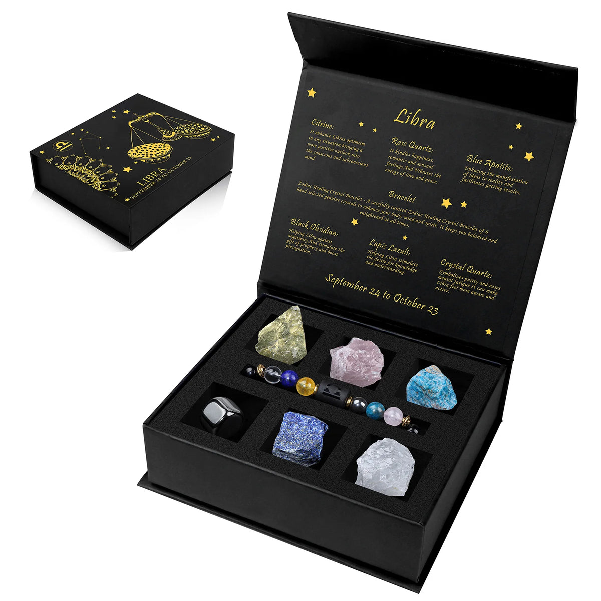 12 Constellation Zodiac Sign Gift Box Lapis Lazuli Amethysts Rope Bracelet With Irregular Raw Stone Libra Leo Birthday Jewelry