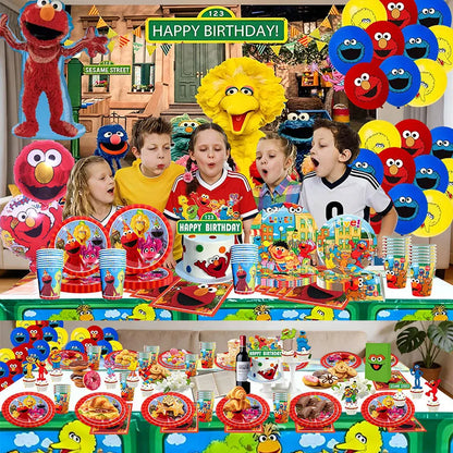 Birthday Party Decoration Set Supplies Cartoon Sesame Streets Birthday Party Supplies Tableware Balloon Cake Topper Banner Plate