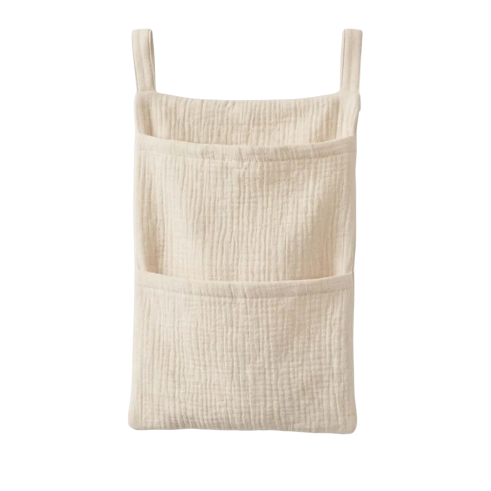 Pure Cotton Baby Crib Hanging Bag Large Capacity Solid Color Stroller Storage Bag Multifunctional 2 Pockets Diapers Organizer