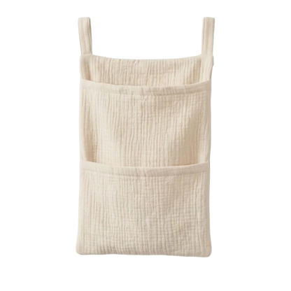 Pure Cotton Baby Crib Hanging Bag Large Capacity Solid Color Stroller Storage Bag Multifunctional 2 Pockets Diapers Organizer