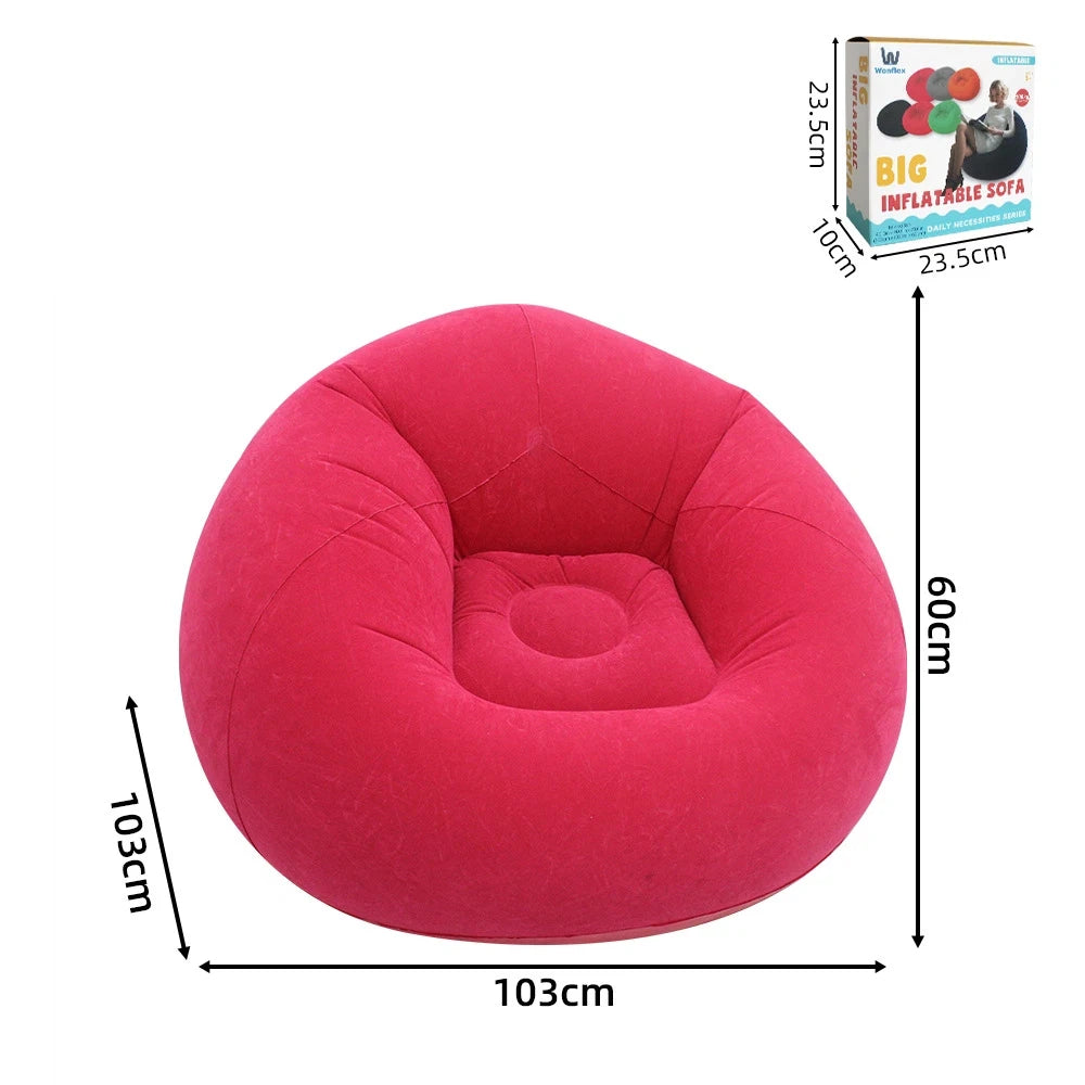 Round Flocked Inflatable Lazy Sofa,  Bean Bag Chair, Soft Skin-Friendly Inflatable Lounge Couch For Indoor Bedroom Dorm Rest