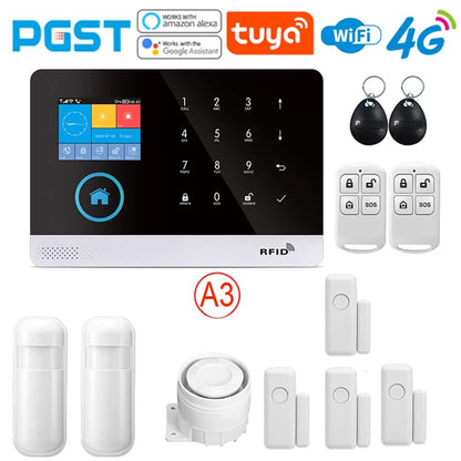 PGST latest version alarm system, WiFi, 4G, Tuya smart home security alarm, Alexa intelligent voice control, APP push function