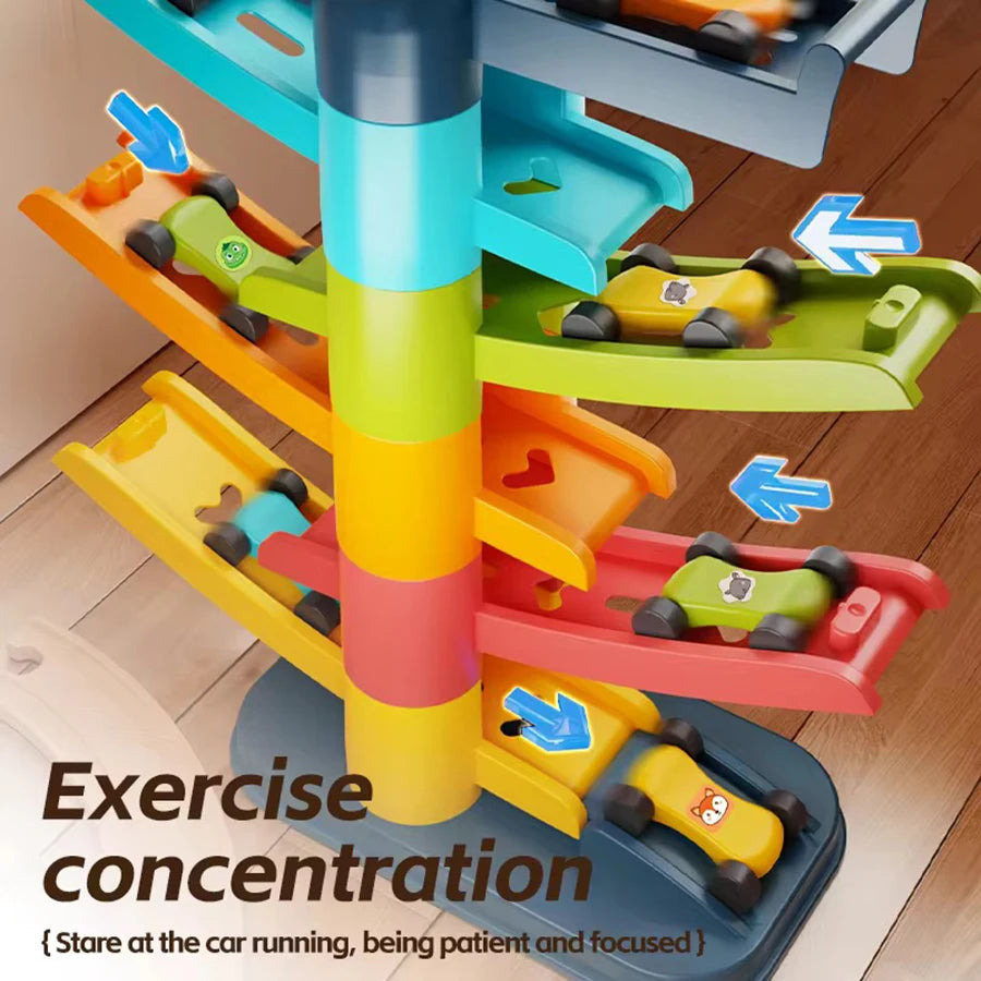 Cartoon Puzzle Children'S Gliding Track Car Mini Car Inertia Girl Baby 3-Year-Old Boy Toy Multi Layer Cartoon Puzzle Slide Car