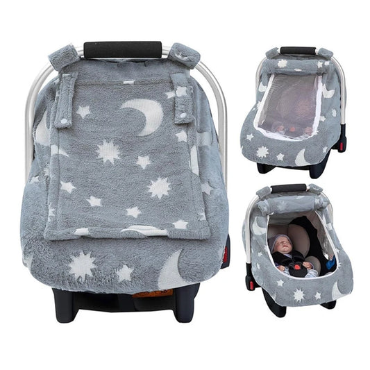 Soft Flannel Baby Safety Car Seat Cover Windproof Car Seat Canopy with Breathable Mesh Window Baby Stroller Cover