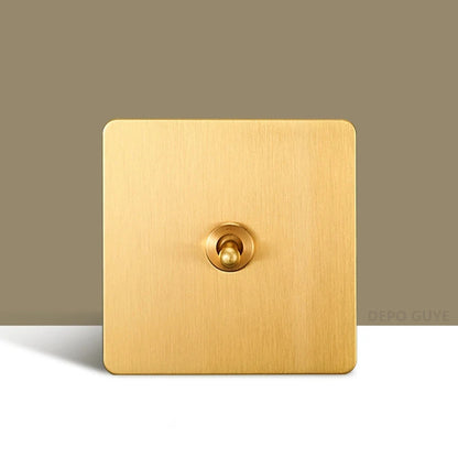 Retro Wall Light Toggle Switch Dual EU FR Socket Gold Stainless Steel Brushed Panel  Vintage Brass Lever For Home Improvement