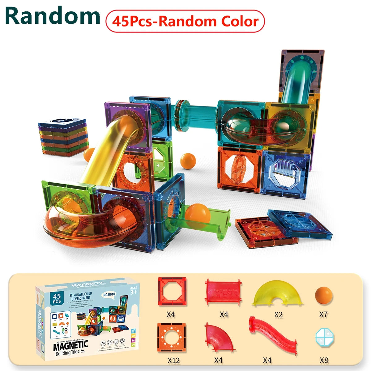 Magnetic Tiles Marble Run Toy 3D Clear STEM Educational Pipe Track Ball Building Blocks Kids 3+ Brain Development Kit