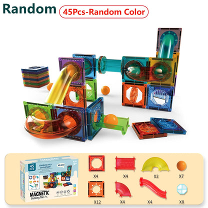 Magnetic Tiles Marble Run Toy 3D Clear STEM Educational Pipe Track Ball Building Blocks Kids 3+ Brain Development Kit