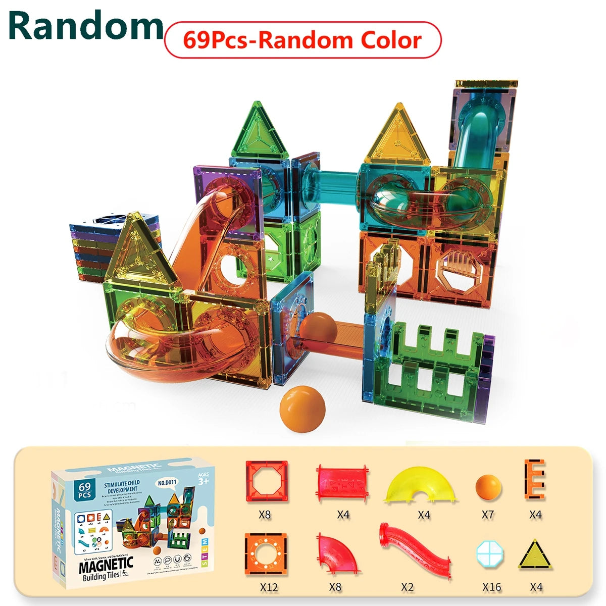 Magnetic Tiles Marble Run Toy 3D Clear STEM Educational Pipe Track Ball Building Blocks Kids 3+ Brain Development Kit