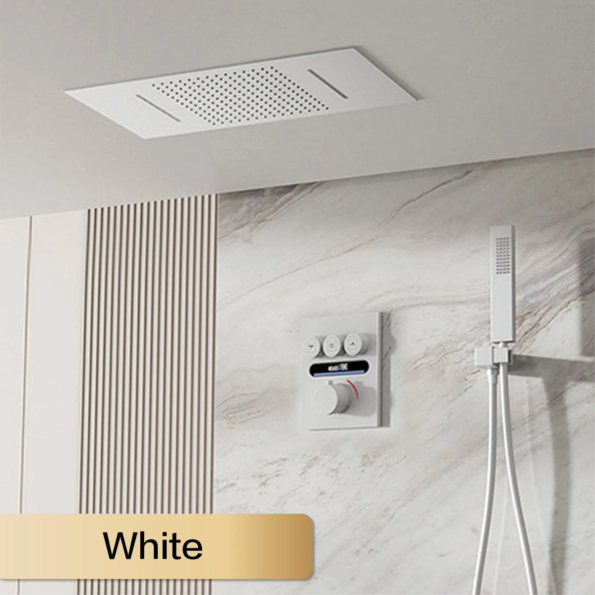 Luxury Black Brass Thermostatic Shower System Wall Mounted Design Hot & Cold Water Bathroom Ceiling LED Digital Display Faucet