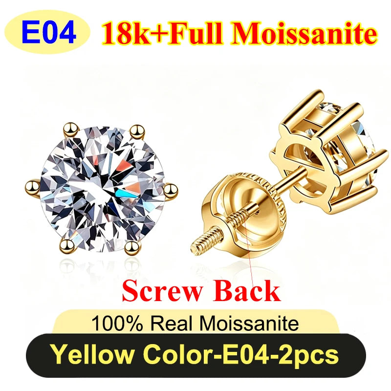 Premium 0.5-3ct Moissanite Diamond Stud Earrings for Women Original 925 Sterling Silver Screw Back Women Moissanite Earring