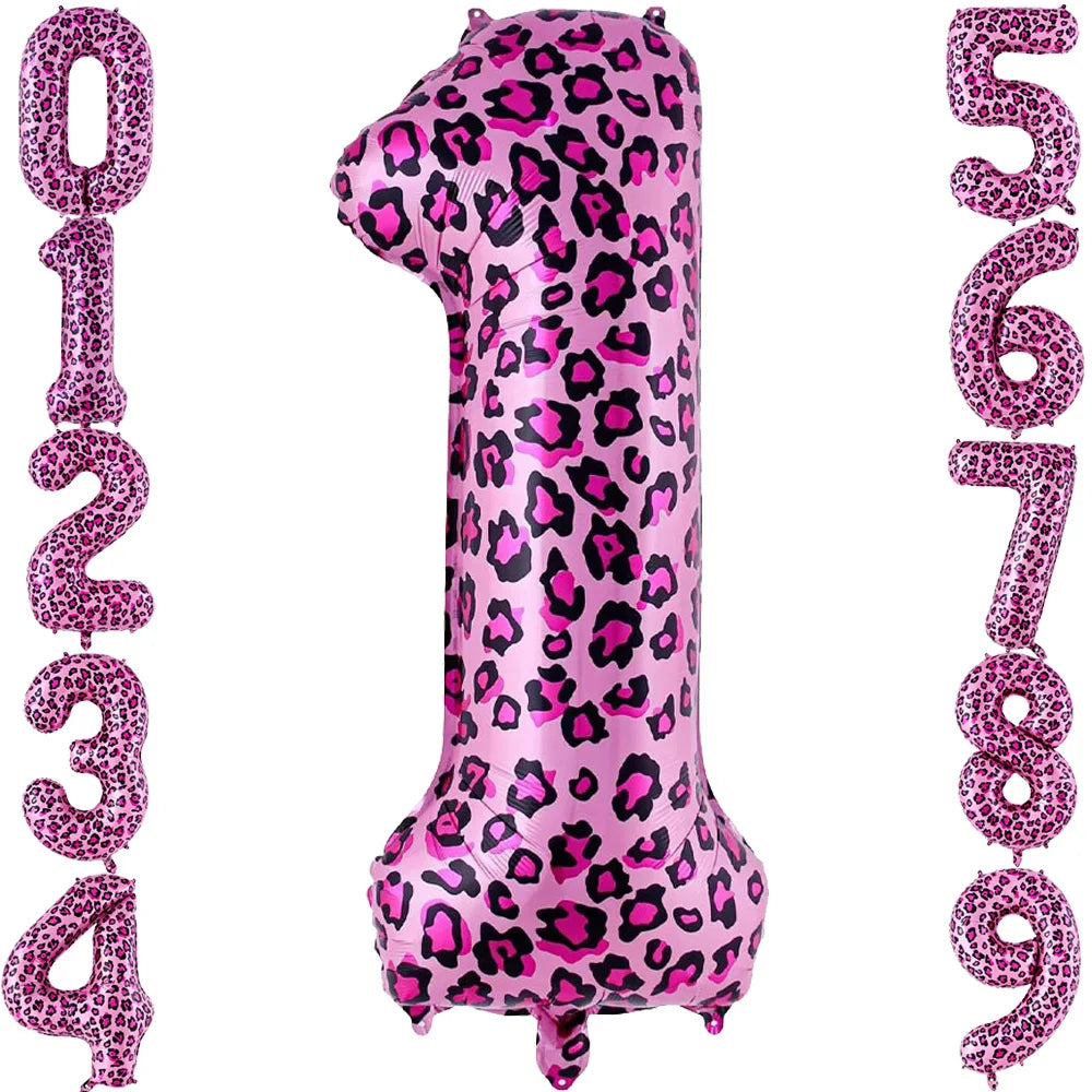 32 Inch Pink Leopard Print Number Foil Balloon 0‑9 Digit Balloon Wild Animal Helium Balloon for Birthday Anniversary Party Decor