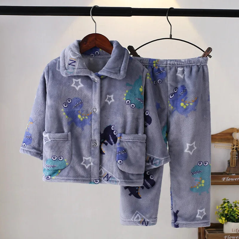 Girls' sleepwear long sleeved flannel children's sleepwear autumn and winter coral fleece boys' baby children's home Clothing se