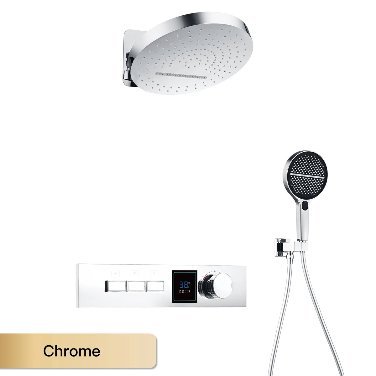 Luxury Gun Gray Brass Shower System with LED Digital Display Design Wall Mounted Constant Temperature 3-Function Bathroom Faucet