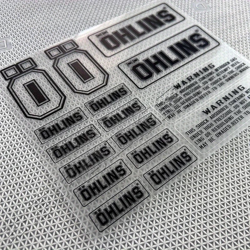 1SET OHLINS Transparent PVC Shock Absorber Decal Black Text White Background Motorcycle Bike Decor Sticker