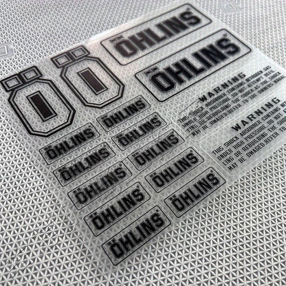 1SET OHLINS Transparent PVC Shock Absorber Decal Black Text White Background Motorcycle Bike Decor Sticker