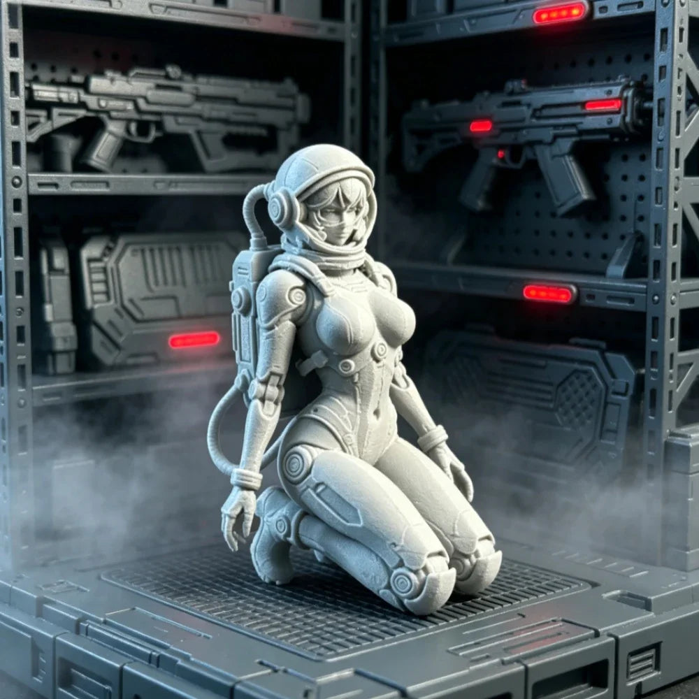 Space Sci-Fi Female Astronaut Kneeling Figurine 3D Printed Woman Statues Space Explorer Desktop Decor Collectible Ornament Gifts