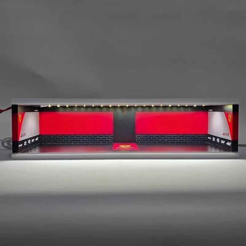 1:43 PVC Car Model Storage Parking Lot Scene Model Acrylic Dustproof Door RC Drift Garage Display Dustproof Box with LED Lights