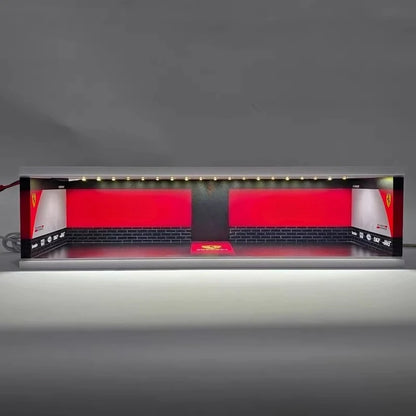 1:43 PVC Car Model Storage Parking Lot Scene Model Acrylic Dustproof Door RC Drift Garage Display Dustproof Box with LED Lights