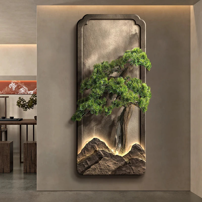 Chinese style entrance decoration painting, vertical landscape painting, corridor hanging painting, high-end door wall lamp