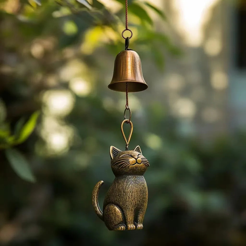 Cat Wind Chime Antique Copper Brass Cat Wind Chime Door and Window Decoration Outdoor Courtyard Decoration