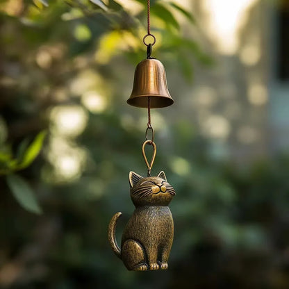 Cat Wind Chime Antique Copper Brass Cat Wind Chime Door and Window Decoration Outdoor Courtyard Decoration