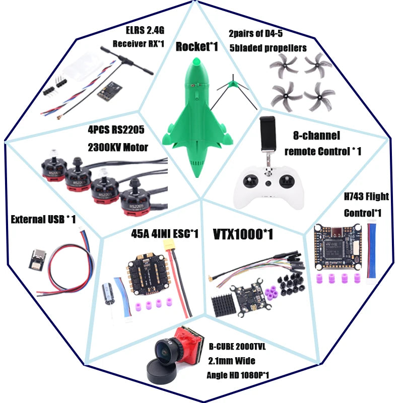 B-CUBE Rocket 5inch FPV Drone Frame Kit Carbon Fiber Racing Drone Quadcopter Freestyle INAV Beatflight F722 Ardupilot Flight