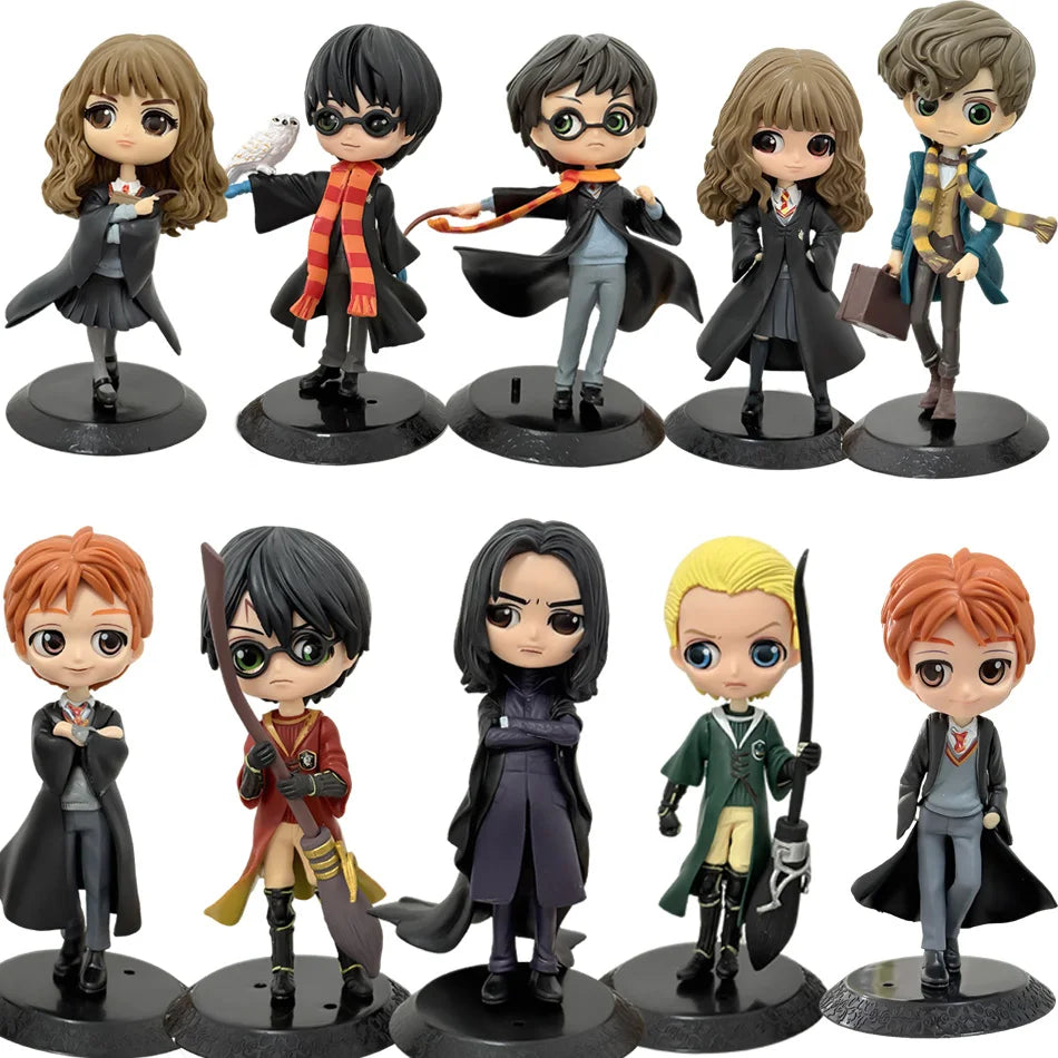 Anime H-arryed Q Version Pottered Action Figures Hermione Ron Malfoy Snape Collectible PVC Model Statue Desktop Decoration Gift