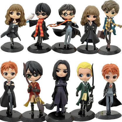 Anime H-arryed Q Version Pottered Action Figures Hermione Ron Malfoy Snape Collectible PVC Model Statue Desktop Decoration Gift