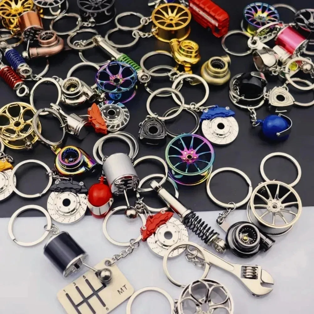Metal Mini Car Auto Creative Wheel Keychain Parts Auto Enthusiast  Accessories KeyKeyring Ring Chain for Men Woman Lover Gift